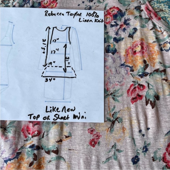 Rebecca Taylor 100% Linen stretch, floral tiered mini dress or tunic length top - Picture 4 of 4